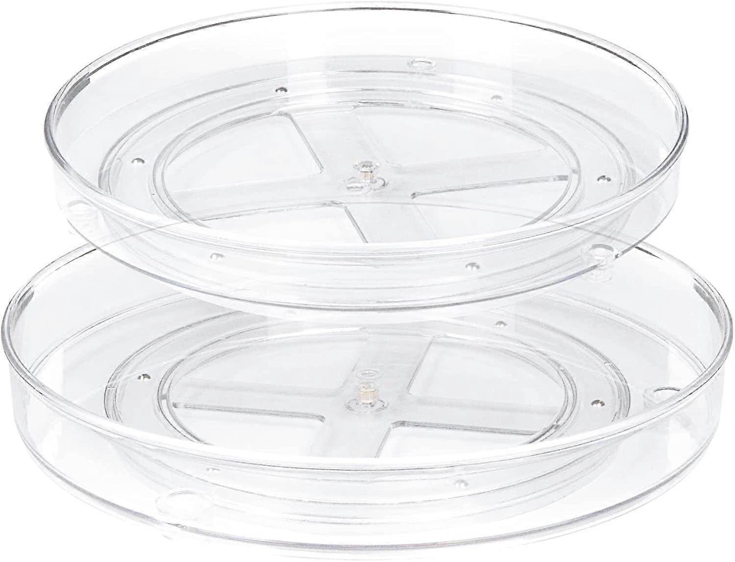 Sæt med 2 Lazy Susan køkken pladespiller 360 roterende opbevaringsbakker til køkken og badeværelse (27 x 4,6 cm + 23,5 x 3,8 cm)