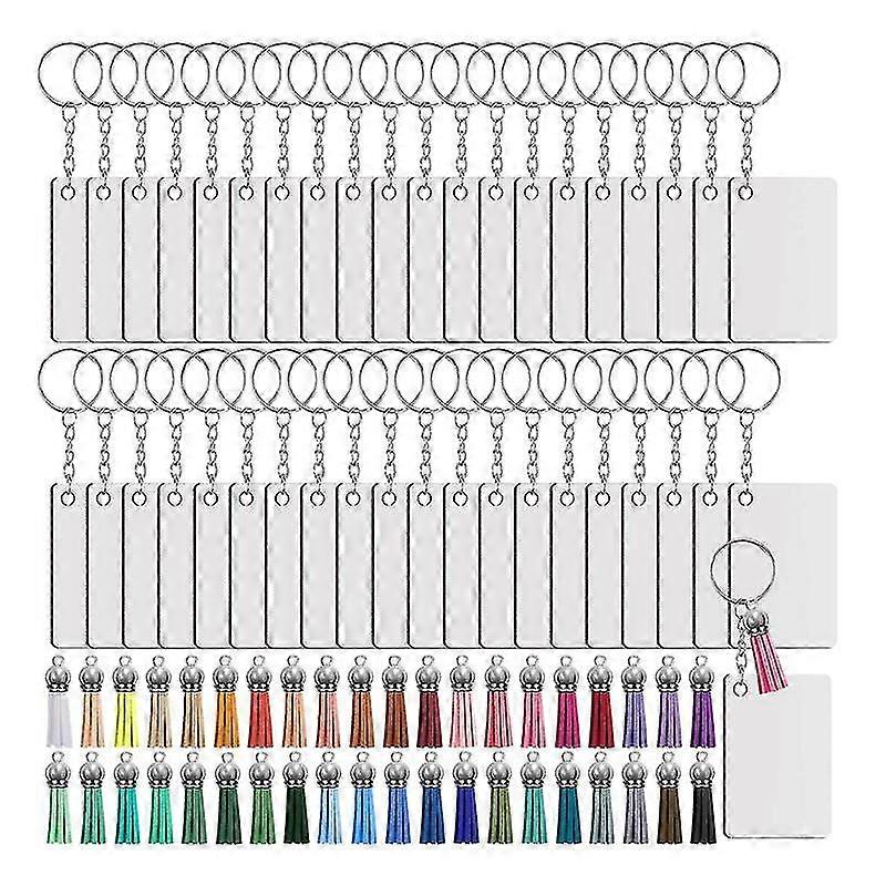 50 Sets Heat Transfer Blanks Keychain Tassels With Key Rings Mdf Blank Board Sublimation Blanks Dou