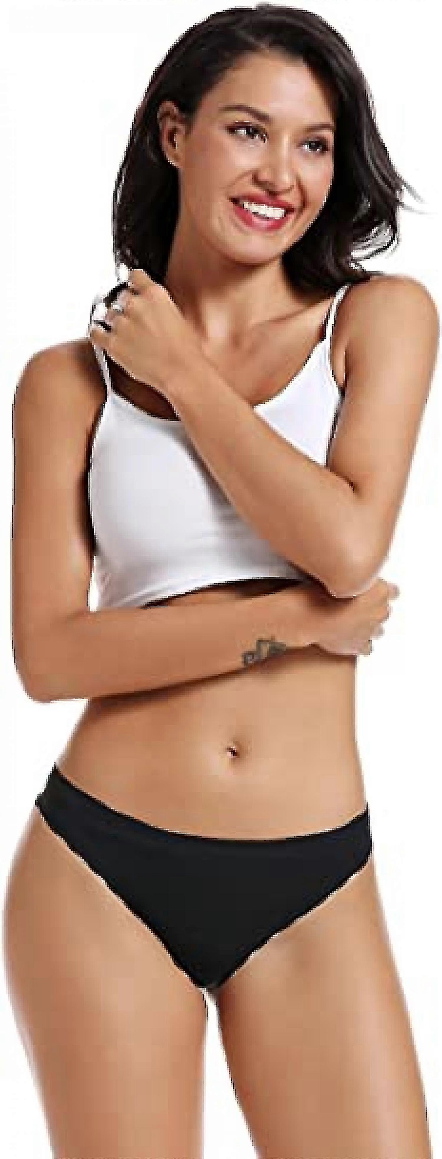 Sömlösa stringtrosor för kvinnor No Show Thong Underkläder Kvinnor 5 Pack, Svart, L