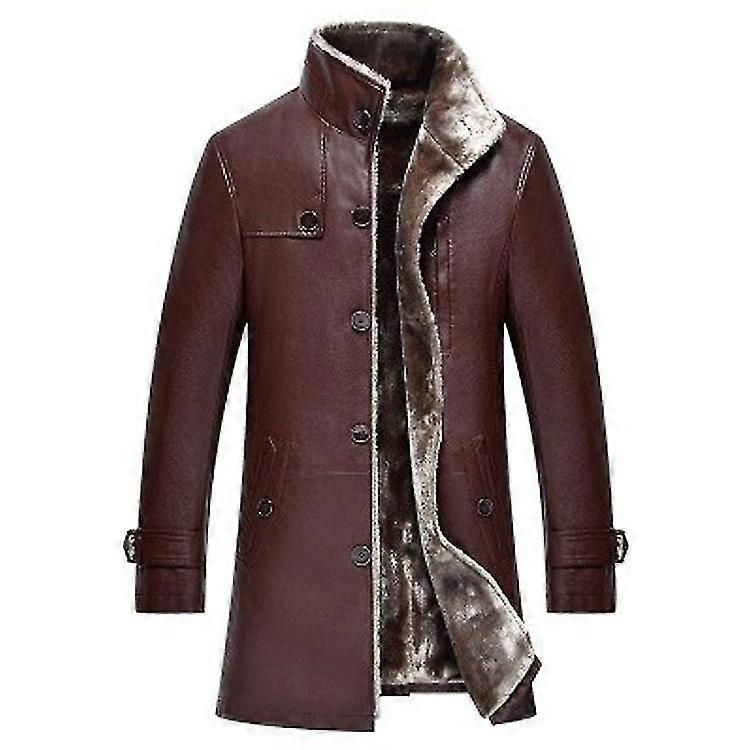 Klassisk Stand-up kragefrakk for menn Mellomlang varm skinnfrakk