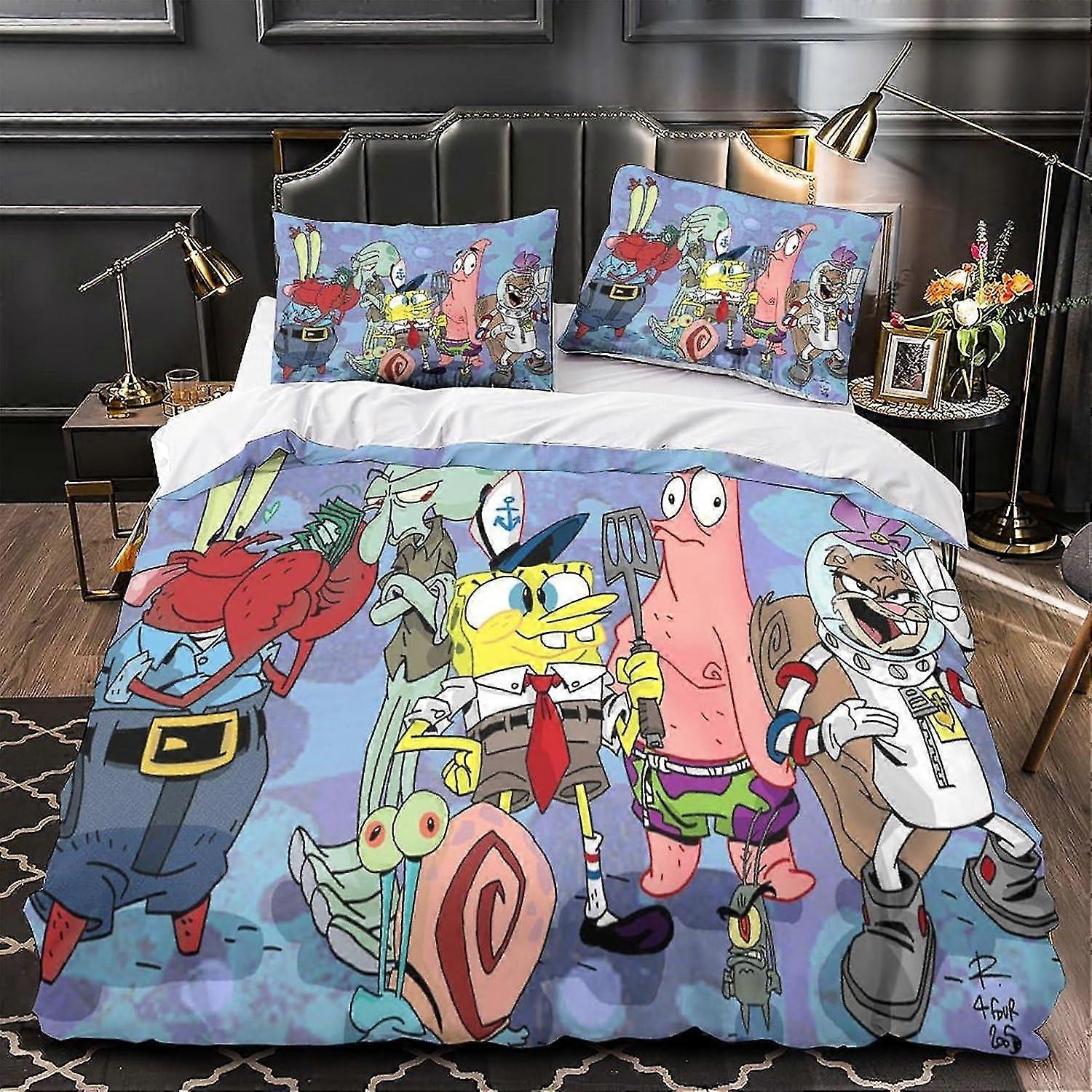 o3742 Prześcieradła Pokrowce na kołdrę Spongebob dla chłopców Dziewczyny Poszwa na kołdrę Drukowane w 3D postacie z anime Poszwa na kołdrę Miękka mikrofibra z poszewkami na poduszki Bedd