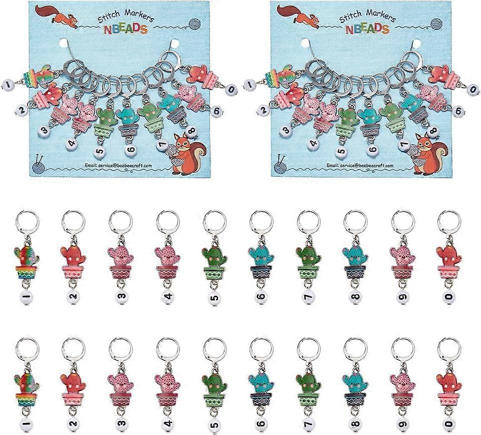 20 Pcs Cactus Stitch Markers Number Beads Crochet Stitch Marker Charms Removable 304 Stainless Steel Clasps Locking Stitch Marker for Knitting Weaving