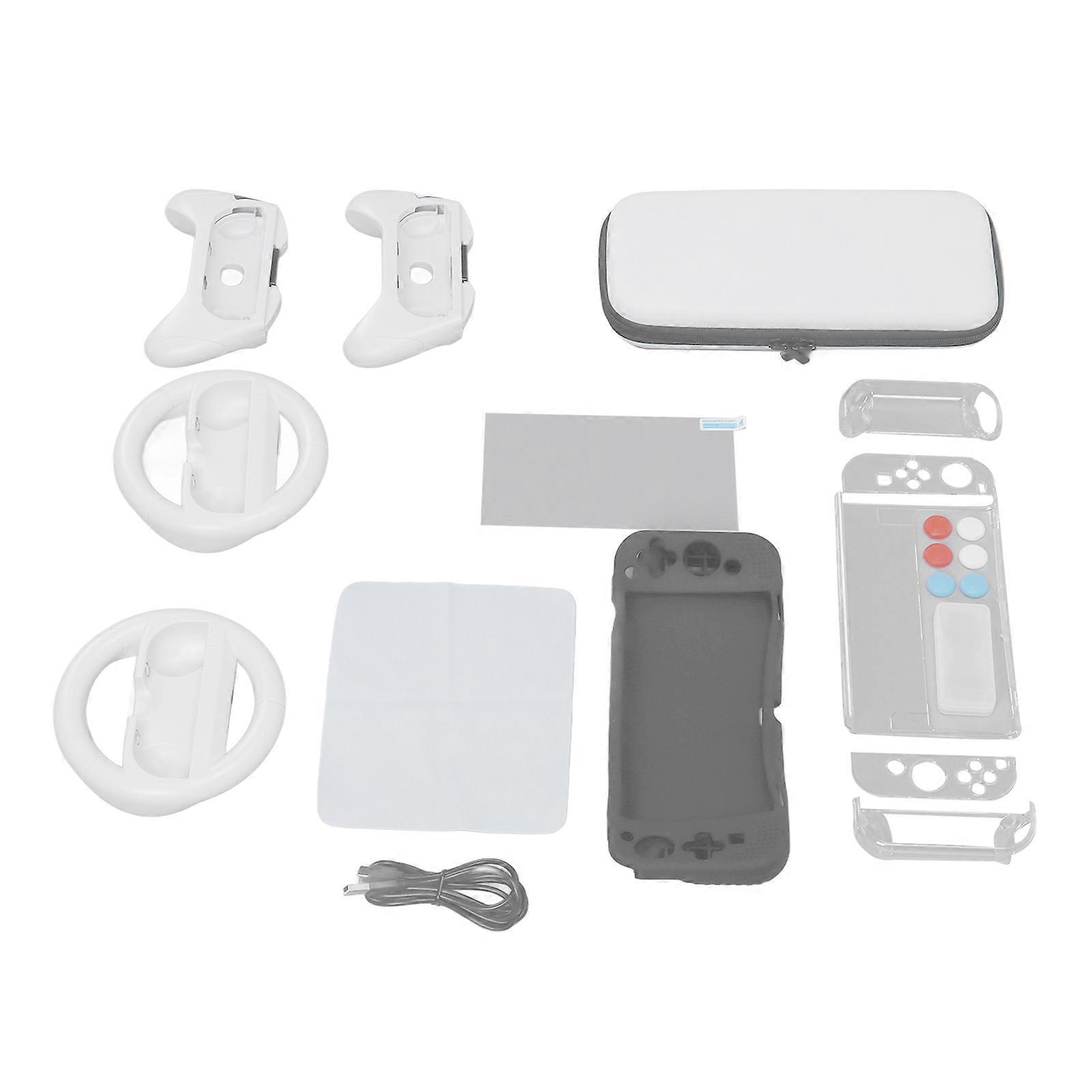 Game Accessories Kit 16 in 1 Controller Bracket Screen Protector Thumb Grip Cover with Carrying Case for OLED