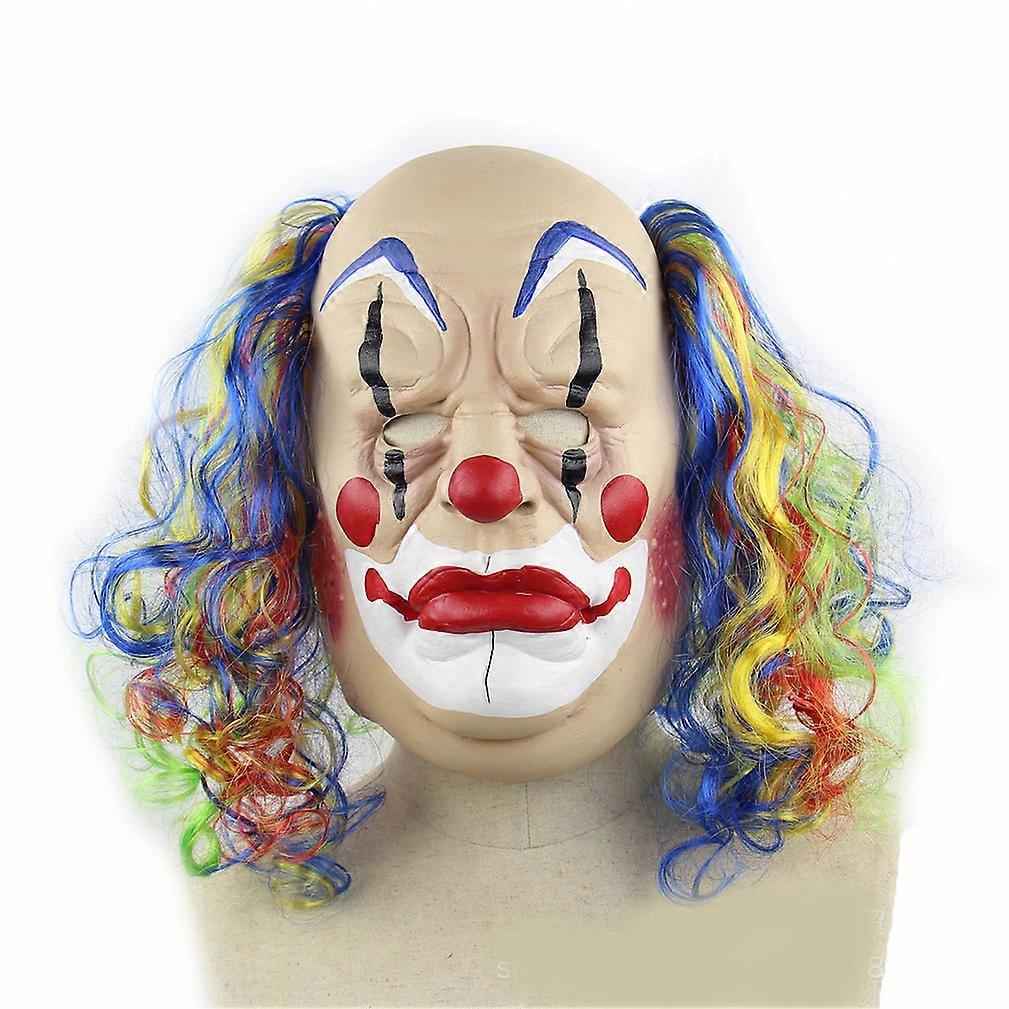 Latex Full Face Cover Colorful Hair Clown Mask Halloween Cosplay Prop