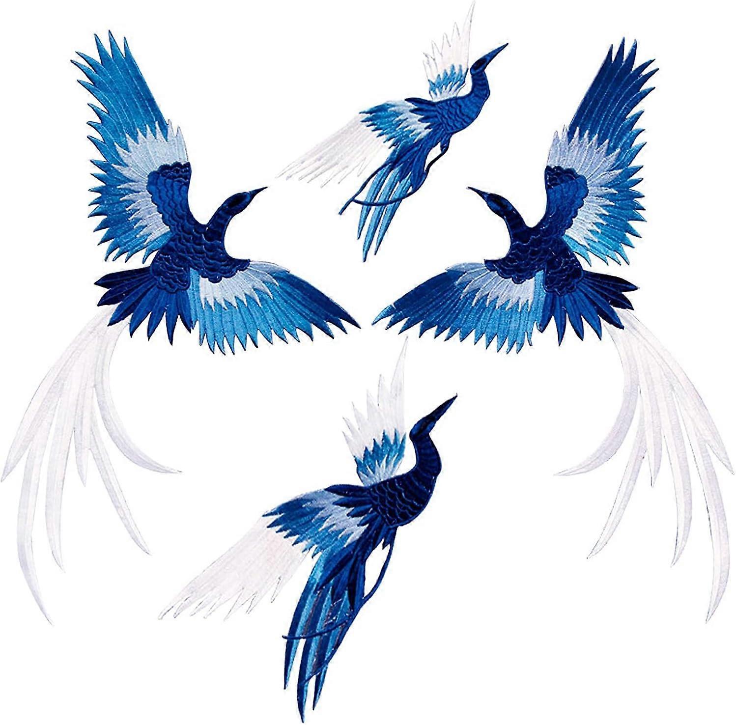Set of 4 Iron-On Patches Clothing Stickers with Phoenix Bird Embroidery Chinese Style Applique Big Patches for Jeans Clothes Handbags Cases