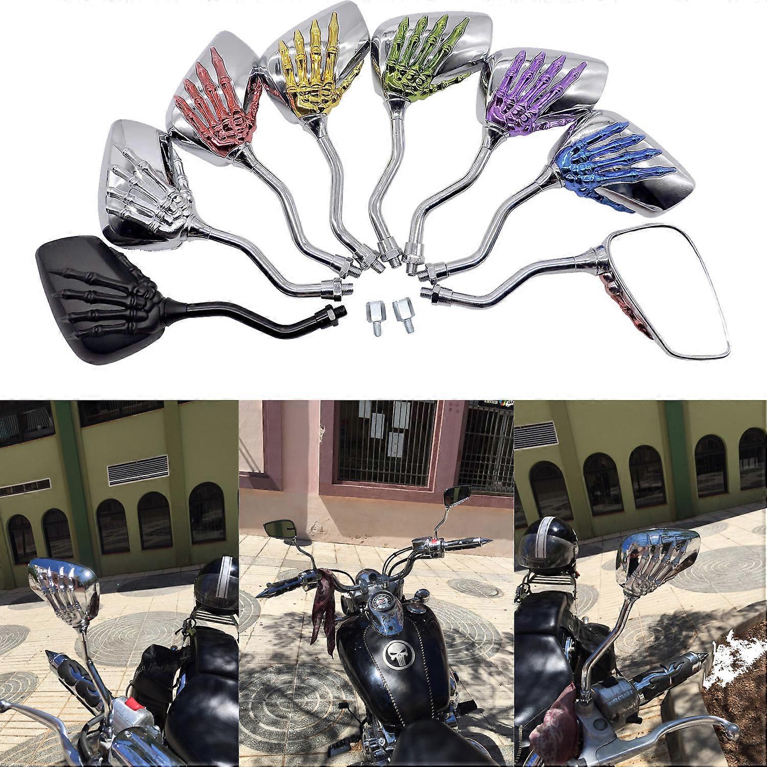 8mm 10mm Clockwise Thread Chrome Universal Skull Hands Claw Side Rear View Mirrors For ELECTRIC MOTORCYCLE MOTO TRIKE Scooter maxpower
