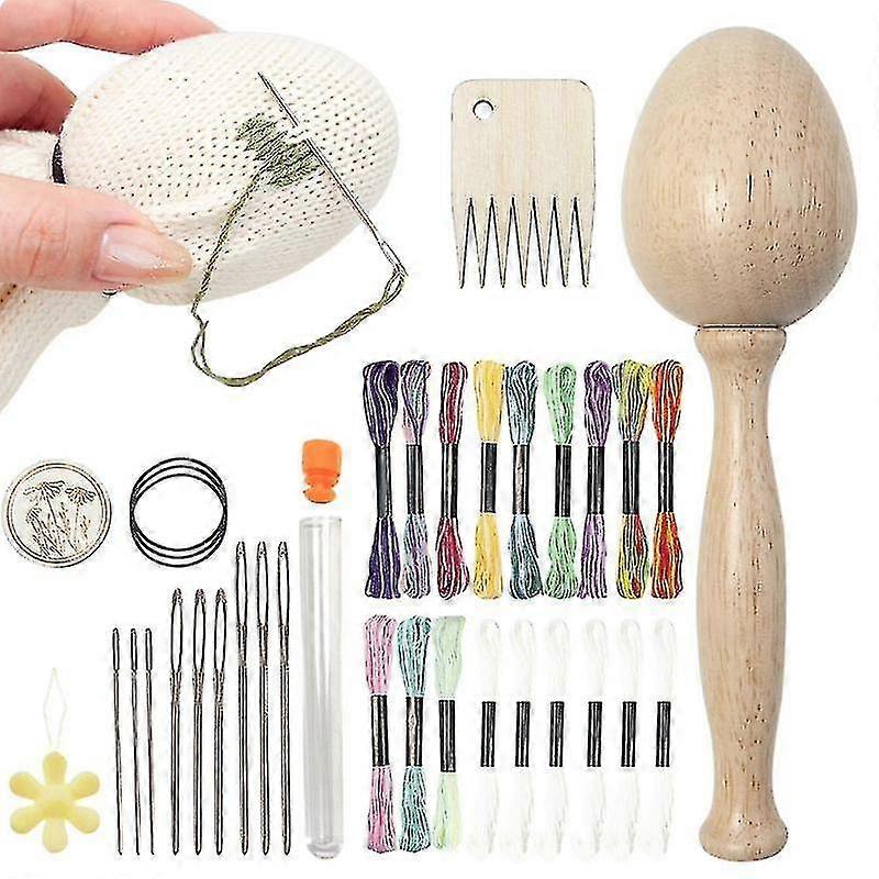 Darning Egg Kit Easy Grip Sock Darning Kit Wooden Darning Thread Egg Kit Patching Mix Couleurs Threads Sewing Tool pour femmes