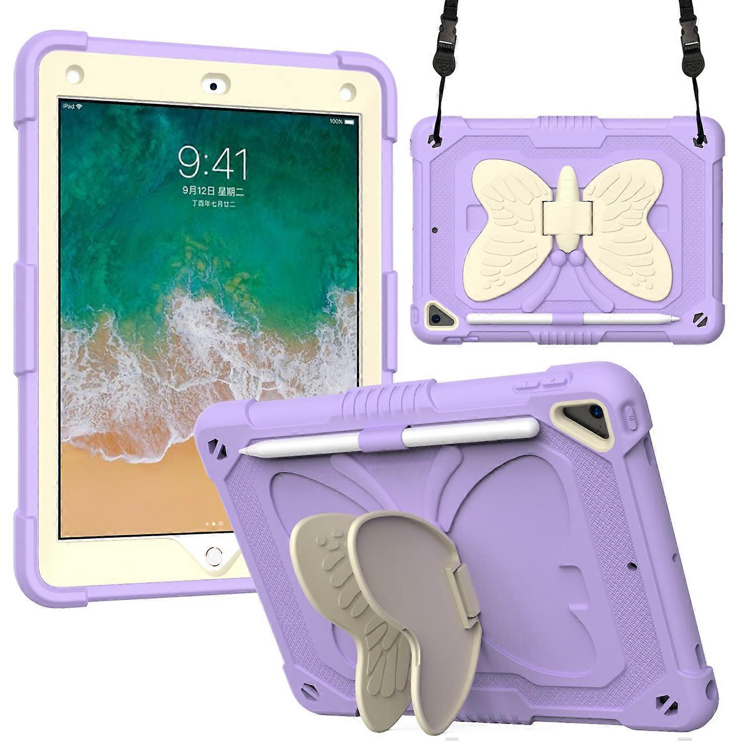 Butterfly element thickened shockproof iPad 10.2 "protective case (purpleExcluding iPad), 9th generation protective case, 8th generation protective ca