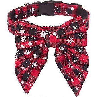 Christmas Dog Collar with Bow, Adjustable Cotton Red Bowtie Dog Christmas Collars for Small Dogs Pets (Small, Black & Red)