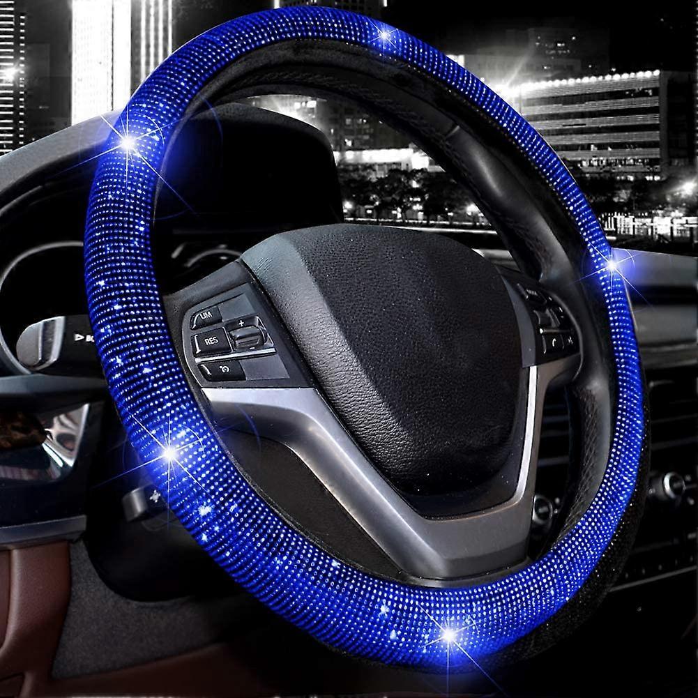 Κάλυμμα τιμονιού για γυναίκες Bling Bling Crystal Diamond Sparkling Car SUV Wheel Protector Universal Fit 15 ιντσών (Μαύρο με Blue Diamond,Standa