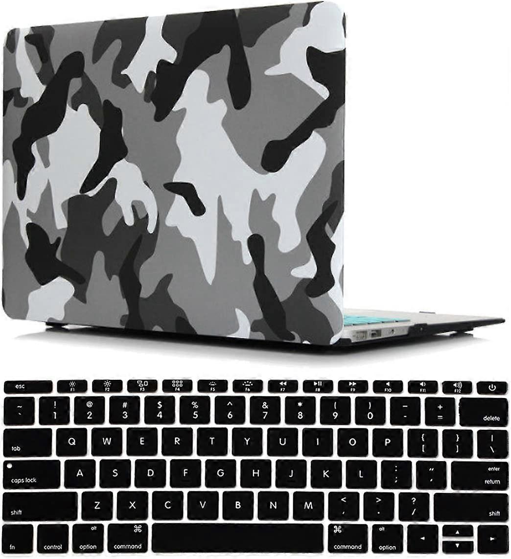 para o antigo MacBook Air 13 polegadas Case A1466 / A1369 Release 2017/2015/2014/2013/2012/2011/2010, Estilo militar Plastic Hard Shell Case com teclado preto C