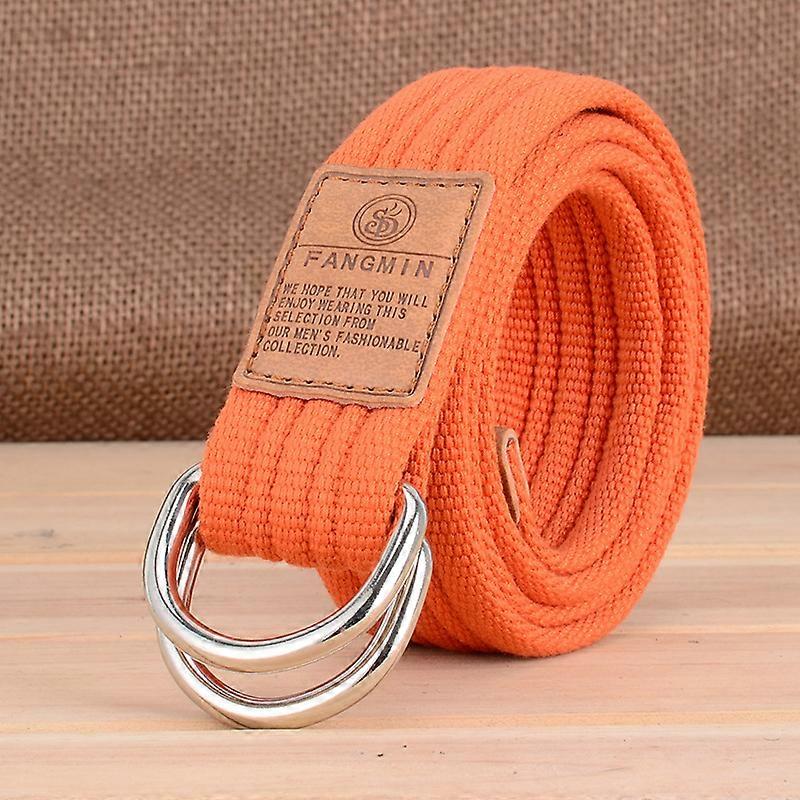 Solid Color Canvas Unisex Belt Alloy Double Ring Buckle Multicolor Woven Women's Belt Campus Youth Boy Girl Waistband