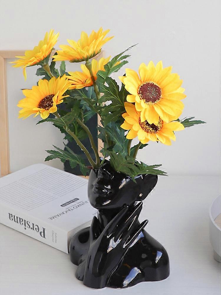 2023新しいブラックセラミックボディ花瓶、北欧スタイル、リビングルームとデスクトップのエレガントな装飾