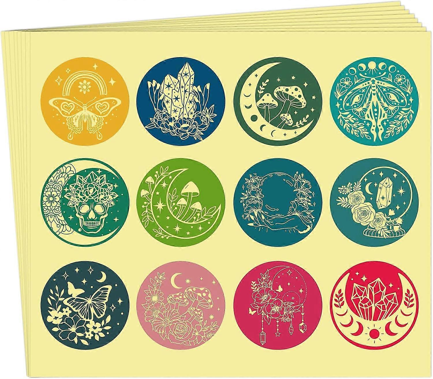 120Pcs 12 Styles Round Bee Stickers 2" Bee Crown Flower Honeycomb Self Adhesive Labels Embossed Certificate Seals Medal Decoration for Envelope Packag