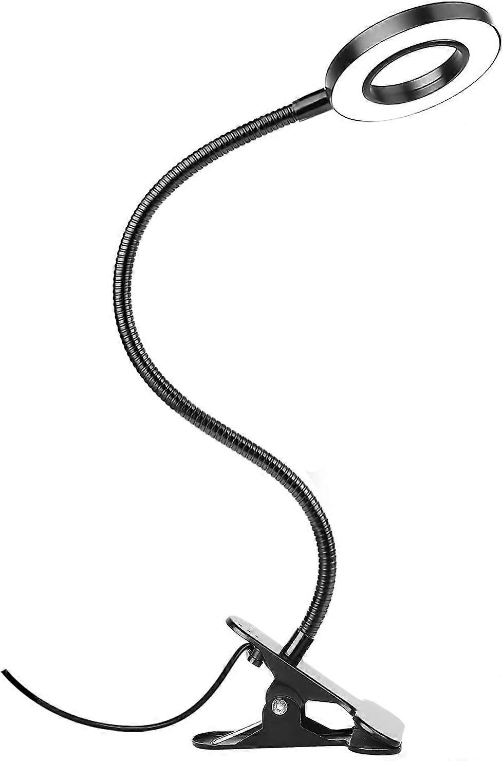 Desk Clip on Lamp for Reading Home Office, 10 Dimmable Brightness 3 Modes, Ring/ Clamp Light for Bed Headboard, Craft, Computer, Video Call