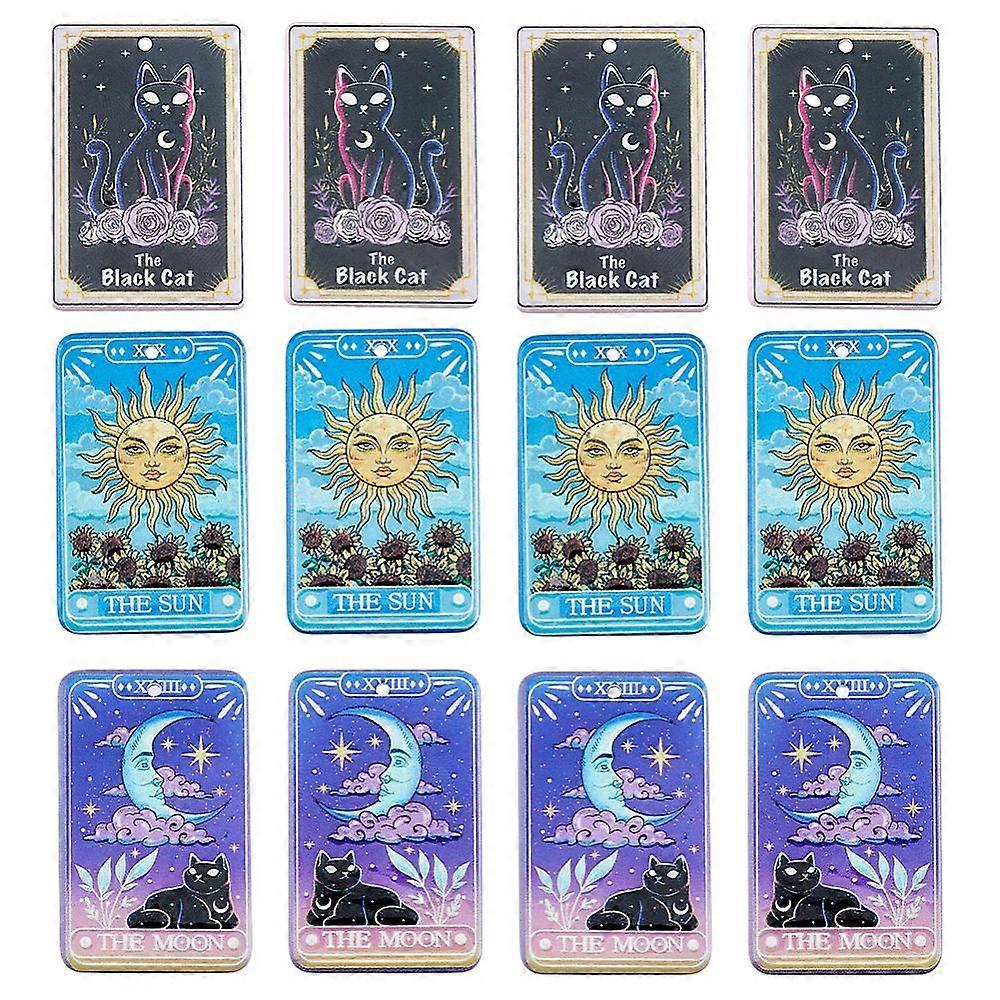 24Pcs 3 Styles Printed Acrylic Pendants Rectangle with Tarot Pattern Charm Mixed Patterns 43~43.5x27~29.5x2.5mm Hole: 1.8mm 8pcs/style