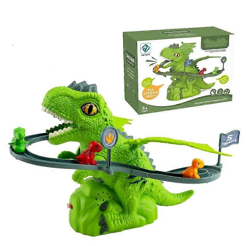 Children's electric dinosaur climbing stairs track car slide rotating track toy