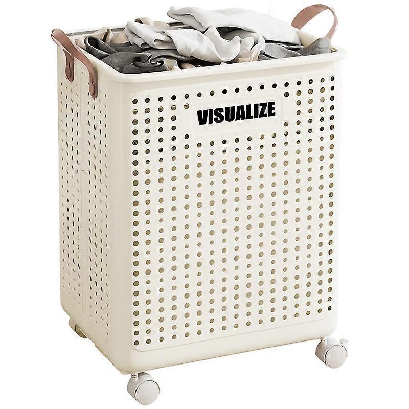 Type A VISUALIZE Hollow Design Foldable Laundry Basket Dirty Clothes Storage Cart with Handles