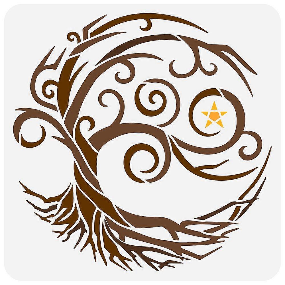 1pc Tree of Life Stencil 11.8x11.8 inch Starry Night Tree of Life Stencil Plastic Tree Stars Patterns Stencil Reusable Create DIY Crafts and Decor for
