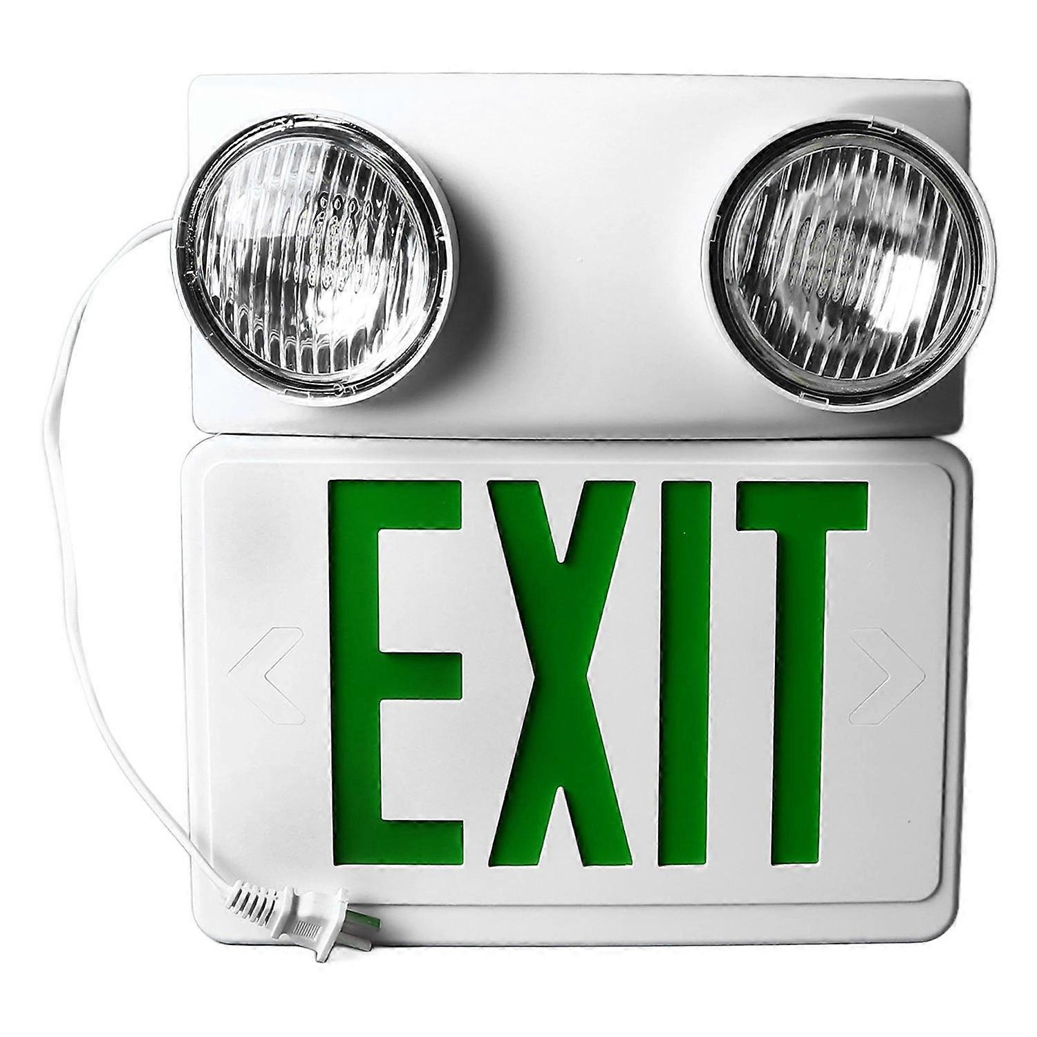 Exit Emergency Light Combo Fire Evacuation Green Sign Dual Head LED Lights 85‑265V