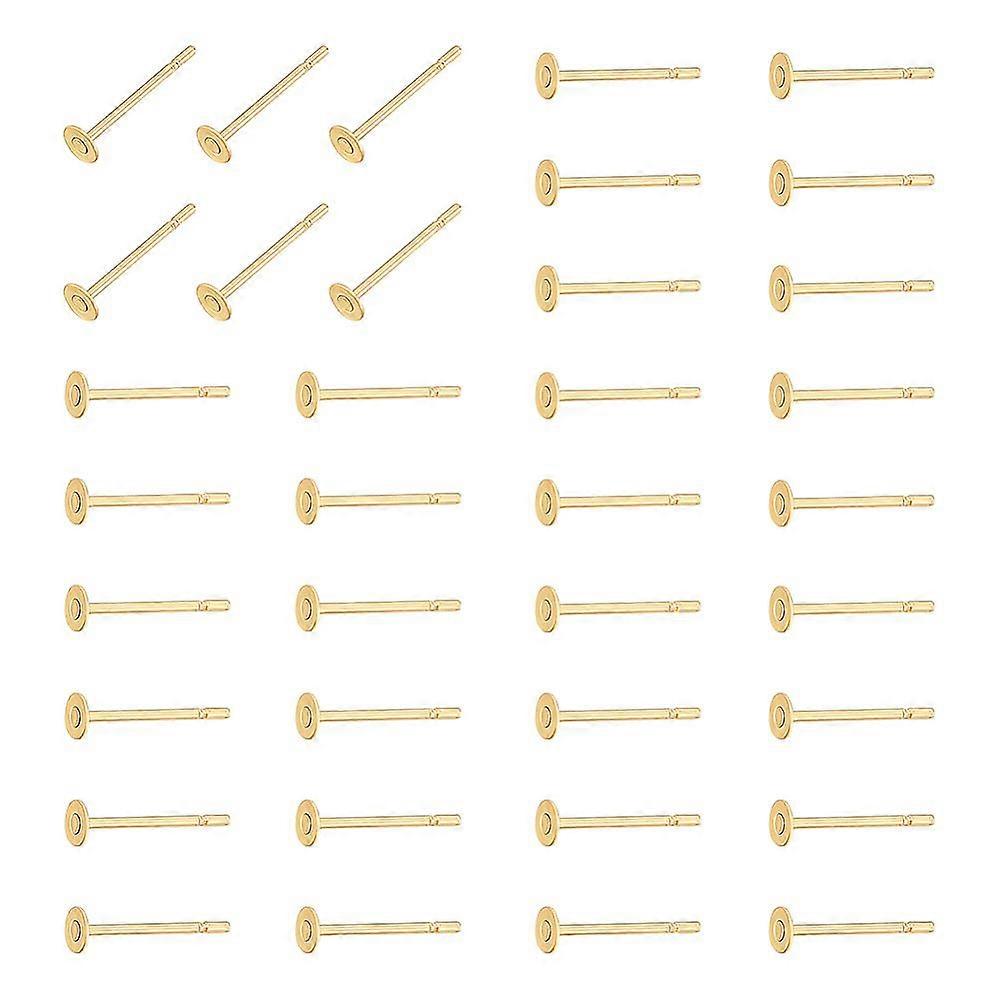 200Pcs 304 Stainless Steel Stud Earring Findings Flat Round Real 24K Gold Plated 3x0.3mm Pin: 0.7mm