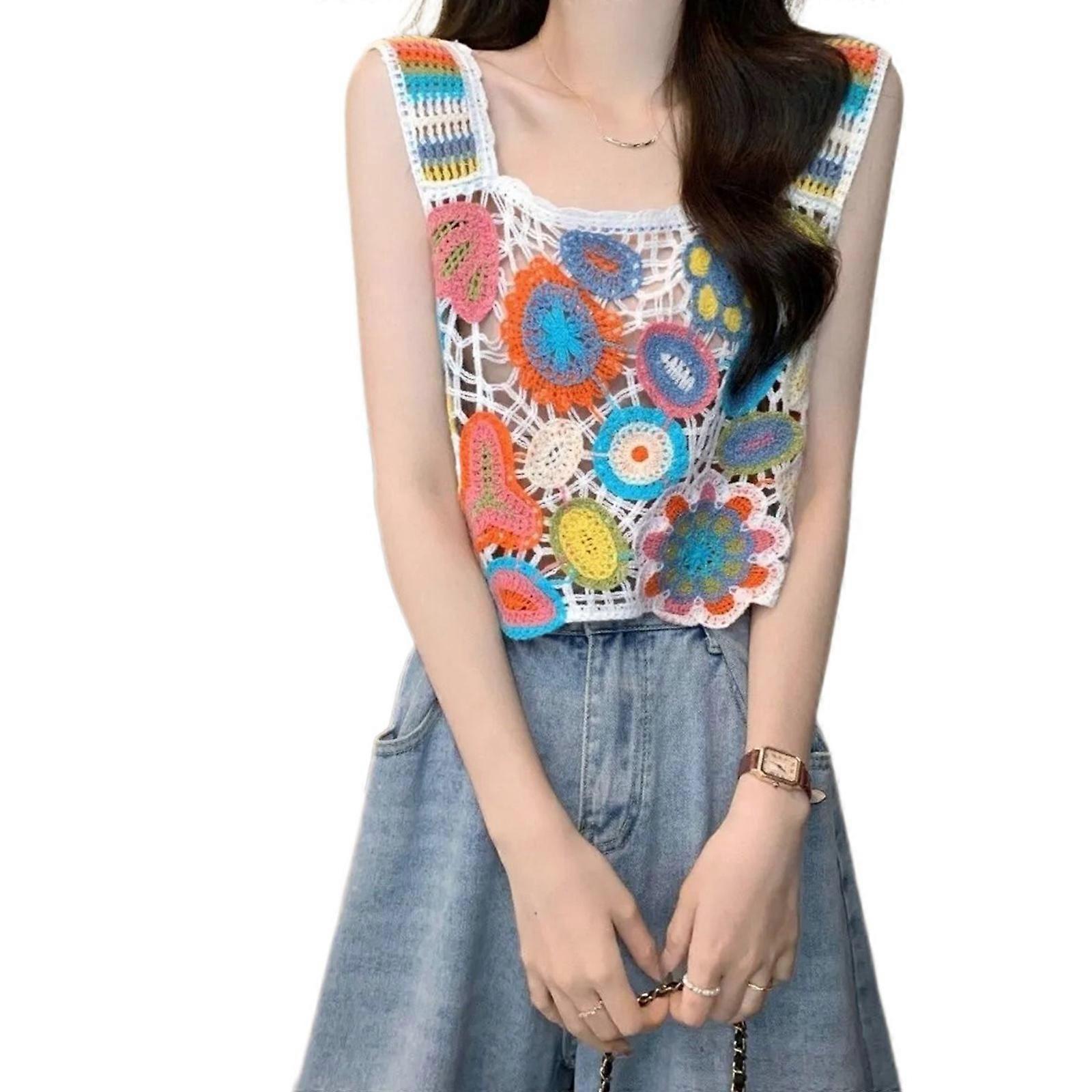 Women's Hollow Out Tanks Top Floral Crochet Swimsuit Bikini Cover