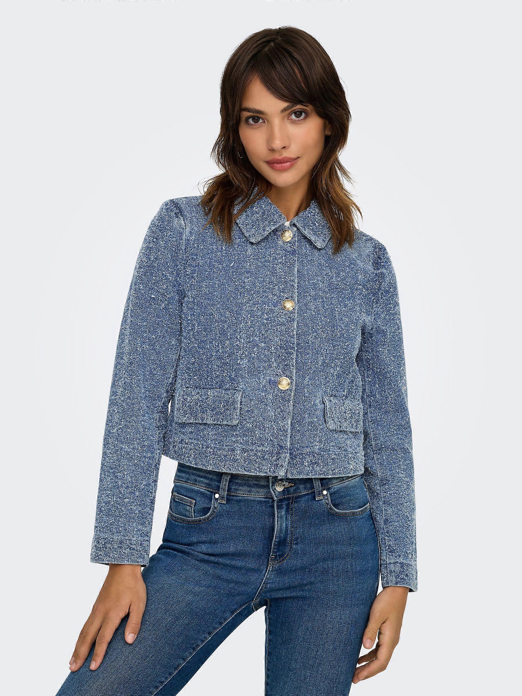 JDY Jeans Jacket Figure Hugging Denim Coat with Buttons and Textured Look