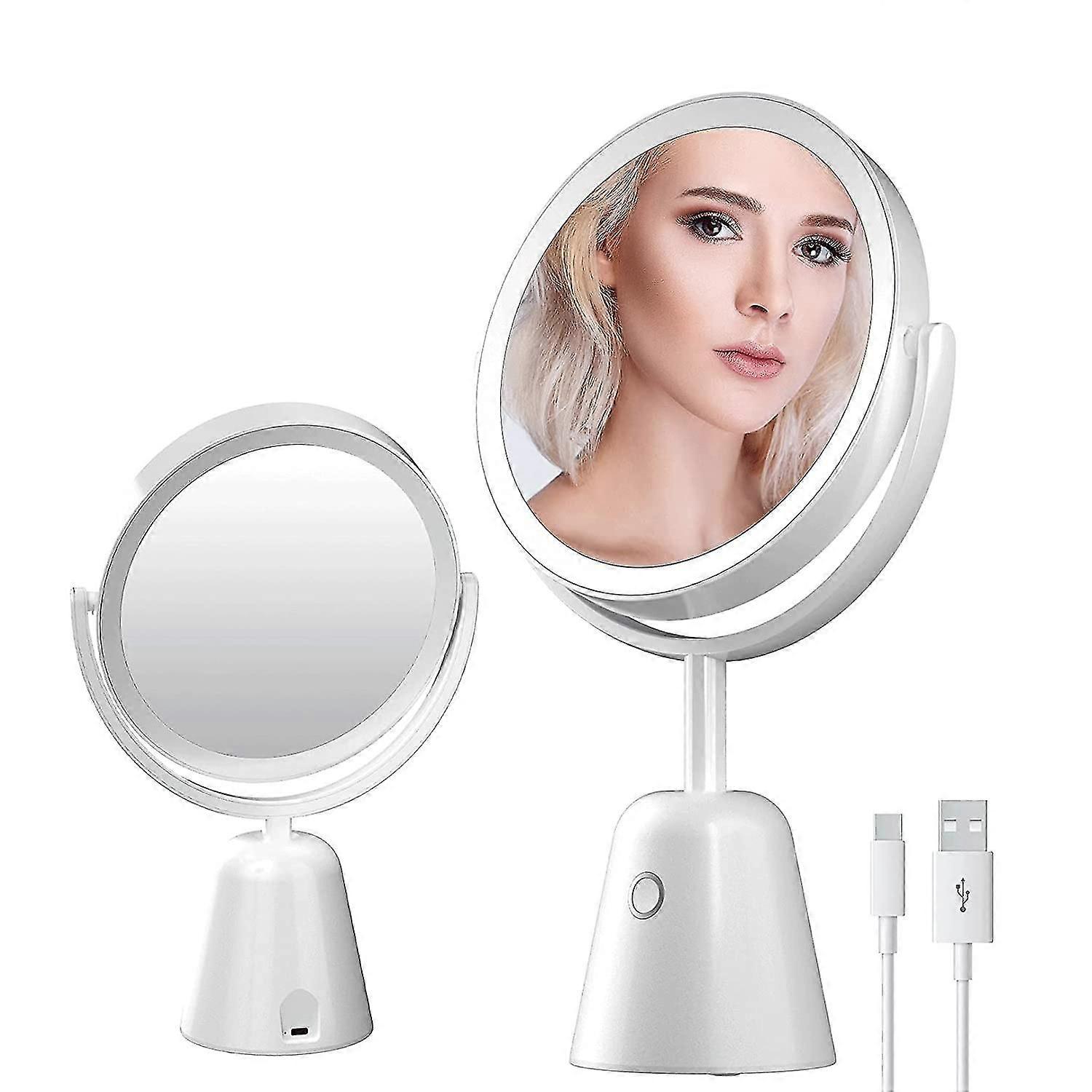 Lighted Makeup Mirror 1x/5x Magnifying Vanity Mirror With Lights 3 Color Double Sided Beauty Mirror Magnifiion Rechargeable 270rotation Led Tableto,66