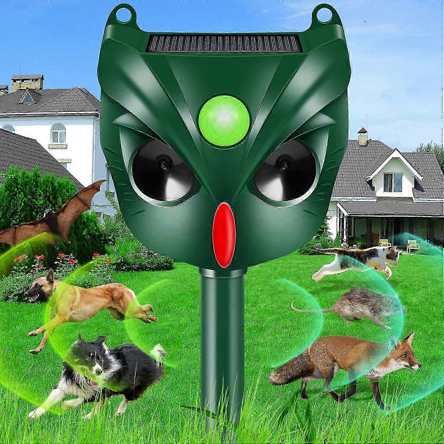 Cat Repellent, Solar Animal Repellent, Solar Power Deterrent Device with 5-Mode Adjustable Motion Sensor and Flash Light, Ultrasonic Deterrent Device