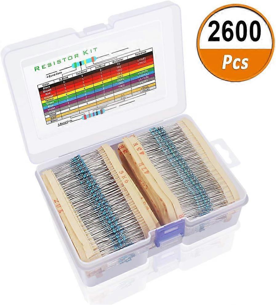 2600 Piece Resistor Kit 130 Values, 1% Assorted Resistors Metal Film Resistor Assortment With 1 Ohm-3M Ohm 1/4W With Storage Box