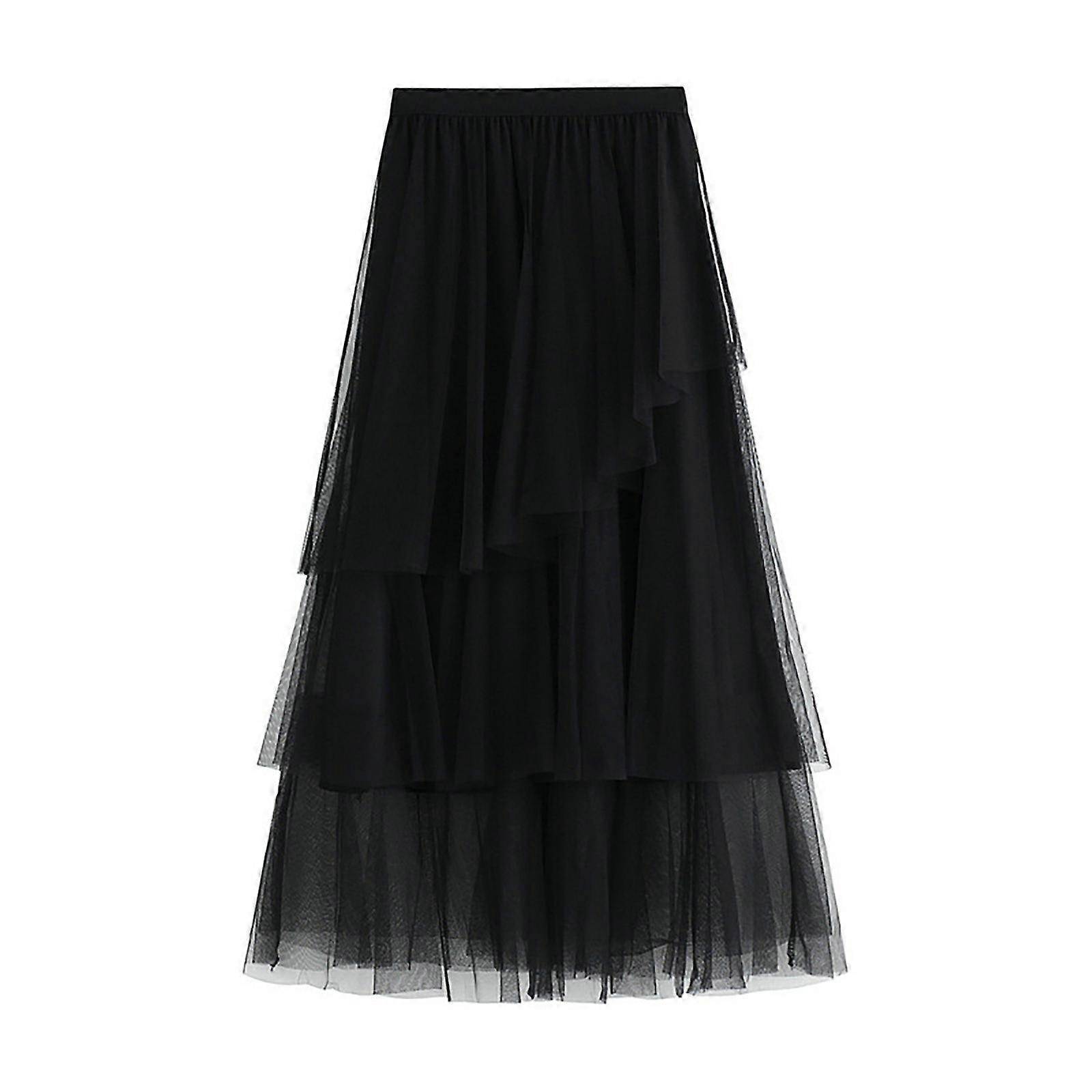 Women's Solid Color Irregular Mesh Skirt Half-length