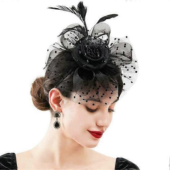 Party Huvudbonader Chic Metall Clip Nackstycke Fascinator Hatt Mesh Blomma Fjäder Dekor Fest Huvudbonader Retro Fascinator Hatt Mode Accessoarer