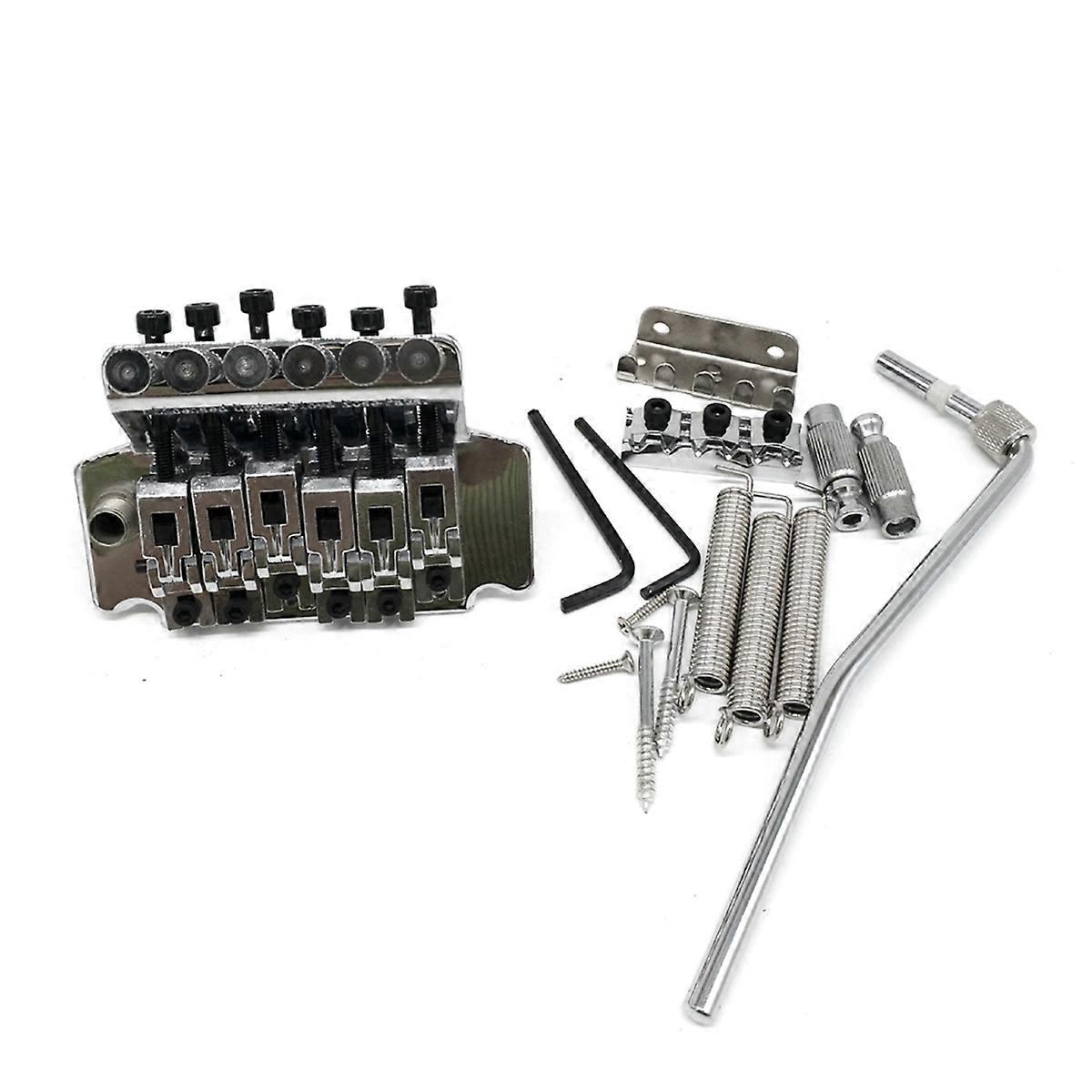Electric Guitar Double Locking Vibrato System, 6-String Base, R2 42/R3 43mm Nut, Chrome Plated Silv