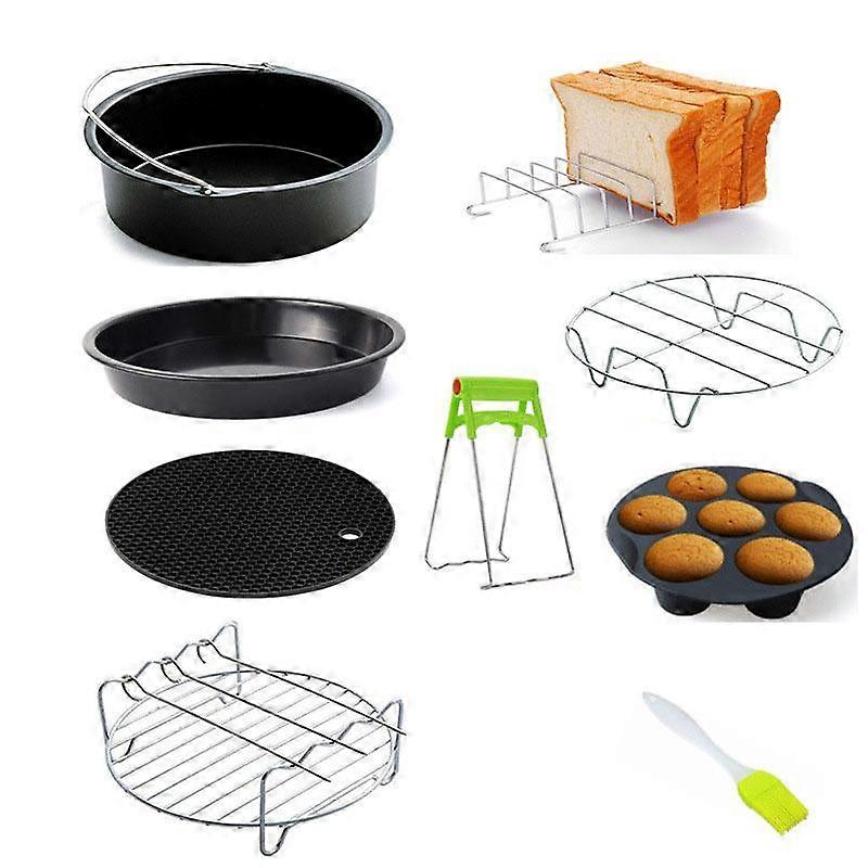 9Pcs Air Fryer Accessories 6/7/8 Inch Baking Basket Pizza Plate Grill Pot Kitchen Cooking Tool for Party