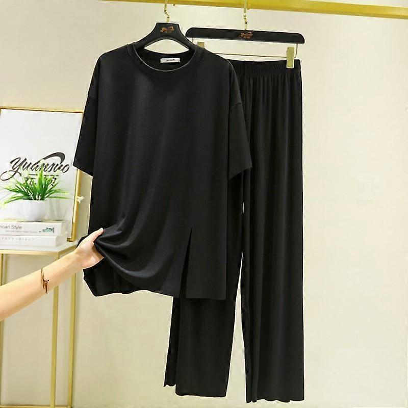 Summer Modal 2pcs Pajama sets Loose Split Tshirt short sleeves and Trousers comfortable homewear suit Plus size sleepwear