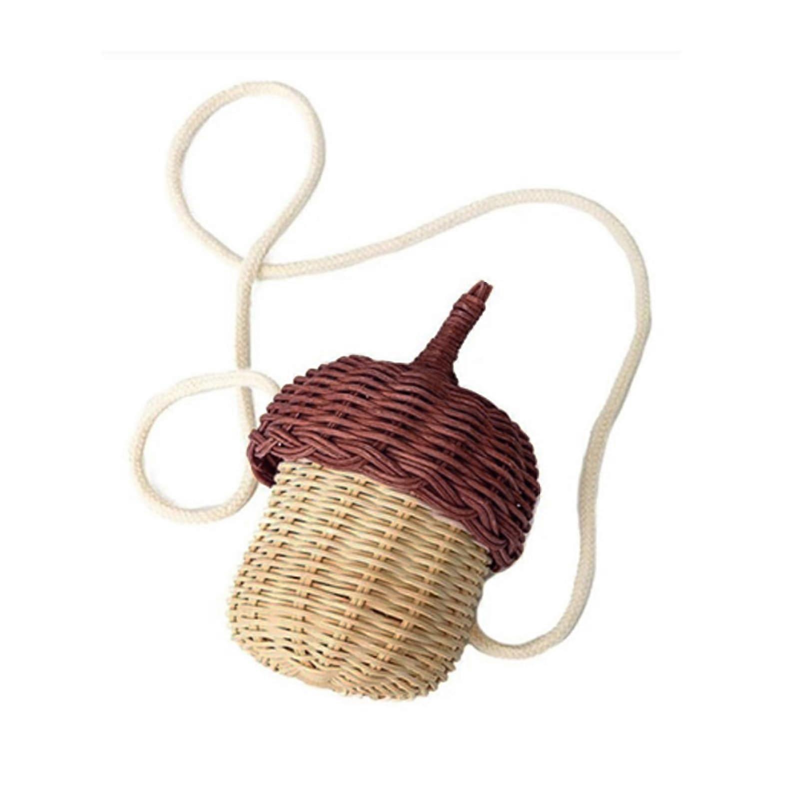 Acorn Rattan Storage Basket with Lid - Handwoven Shoulder Bag & Photo Prop Organizer