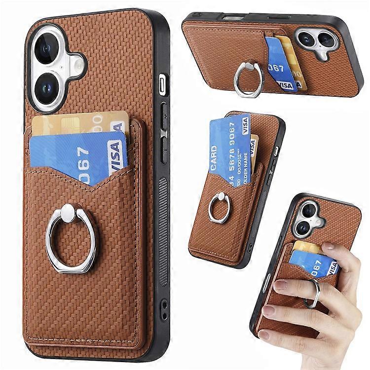 Compatible For iPhone 16 Case Card Slots Ring Holder Kickstand Phone Cover