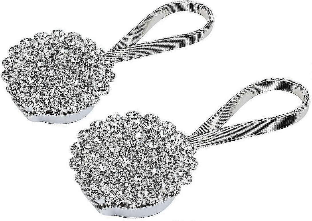 2 Pack Magnetic Curtain Tiebacks, Sparkling Crystal Flower Curtain Tieback