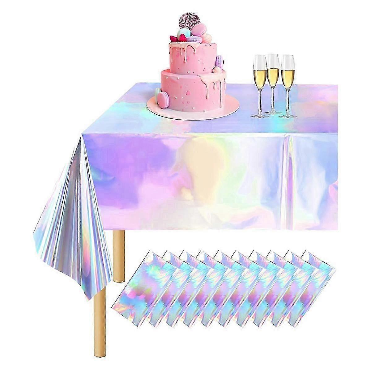 10 Pack Colorful Laser Tablecloth, Holographic Table Cloth, 54 X 108 Inch Rectangle Disco Table Clo jn