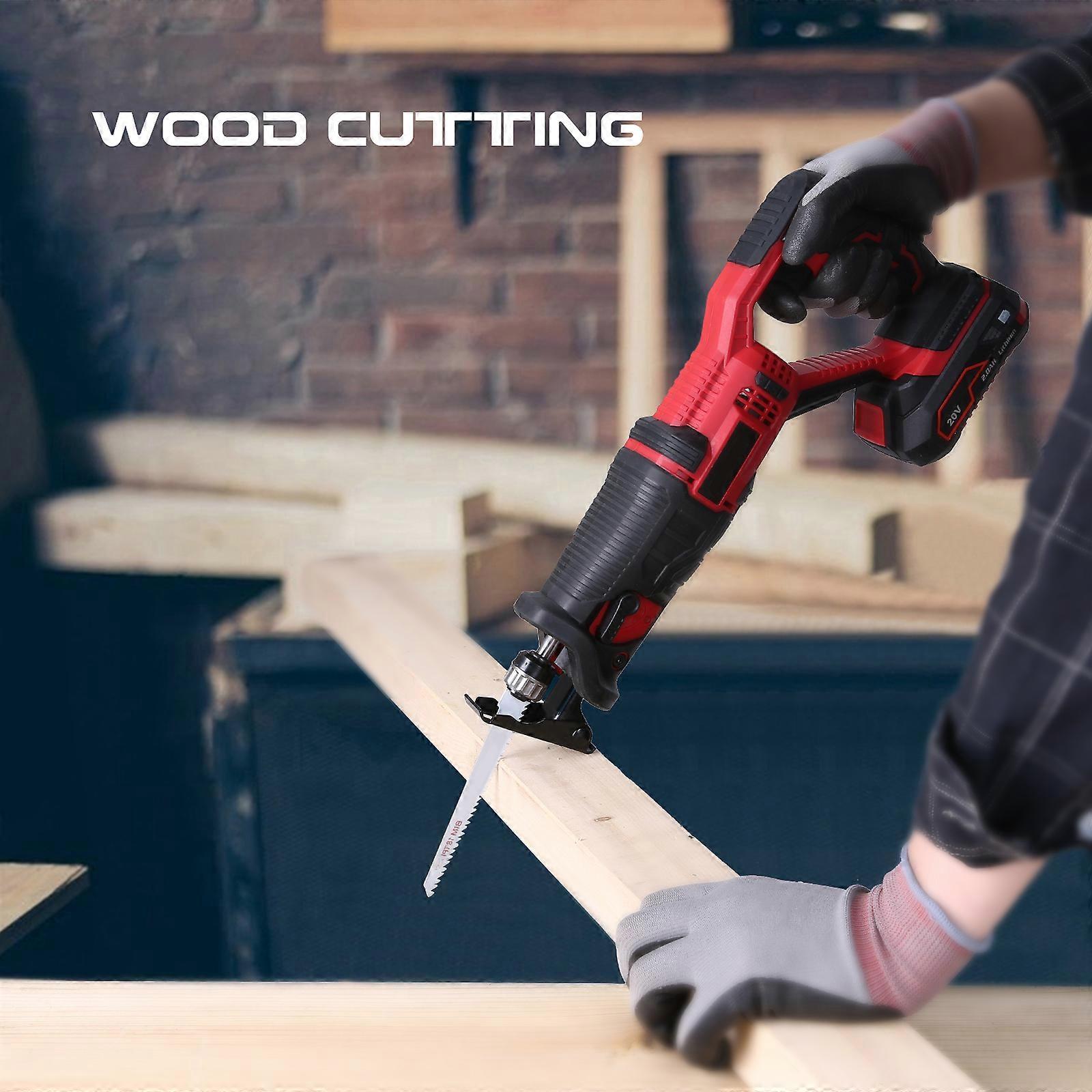 20V Cordless Reciprocating Saw 2.0Ah Lithium Battery Pack 0-3000RPM Variable Speed 6 Saw Blades EU