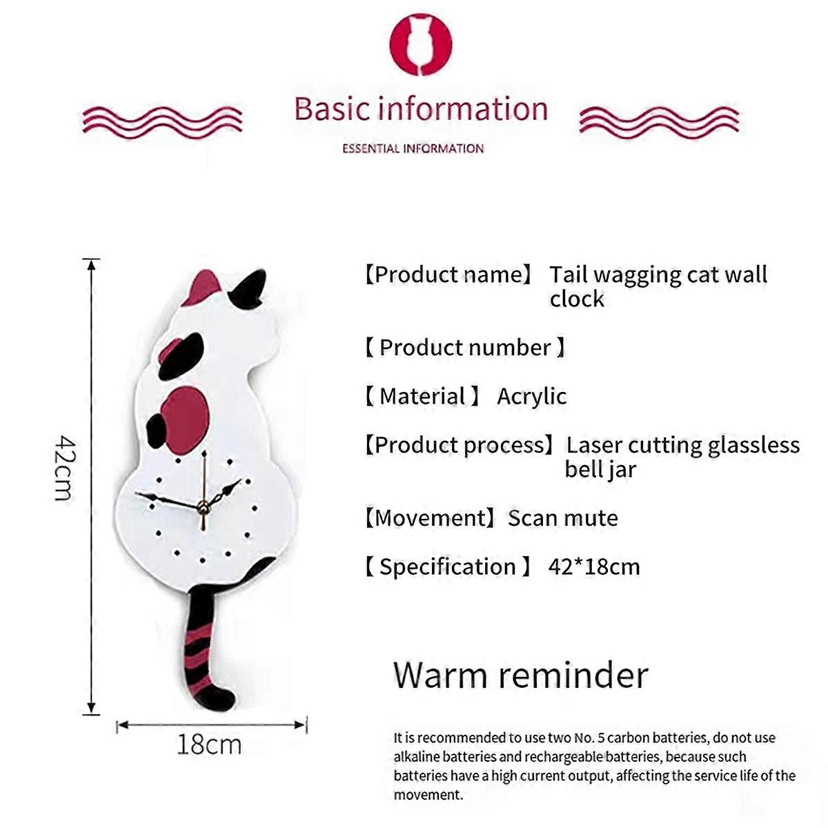 Cat Pendulum Wall Clock,Cat Clock,Cat Clock with Moving Tail,Cat Swinging,Whimsical Funny Wall Clock