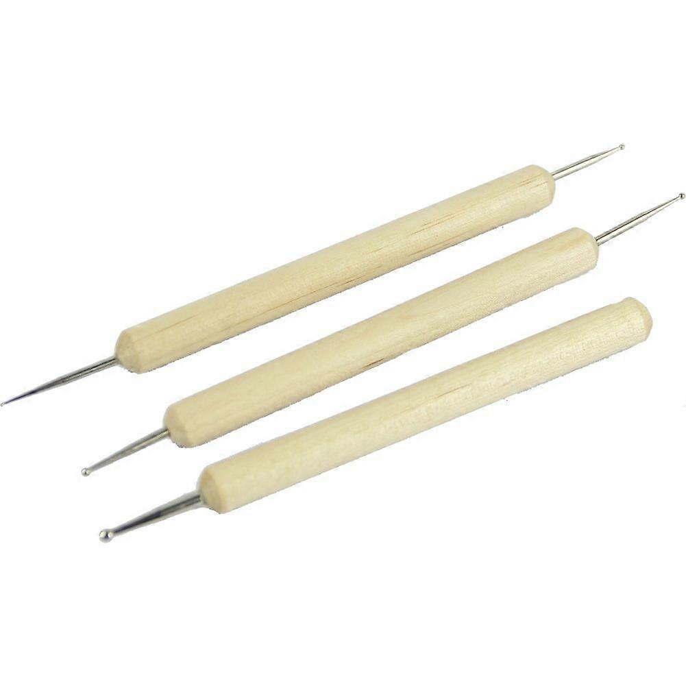 3 pcs Stainless Steel Ball Stylus Wood Handle Tool Sets For Embossing Pattern Clay Sculpting