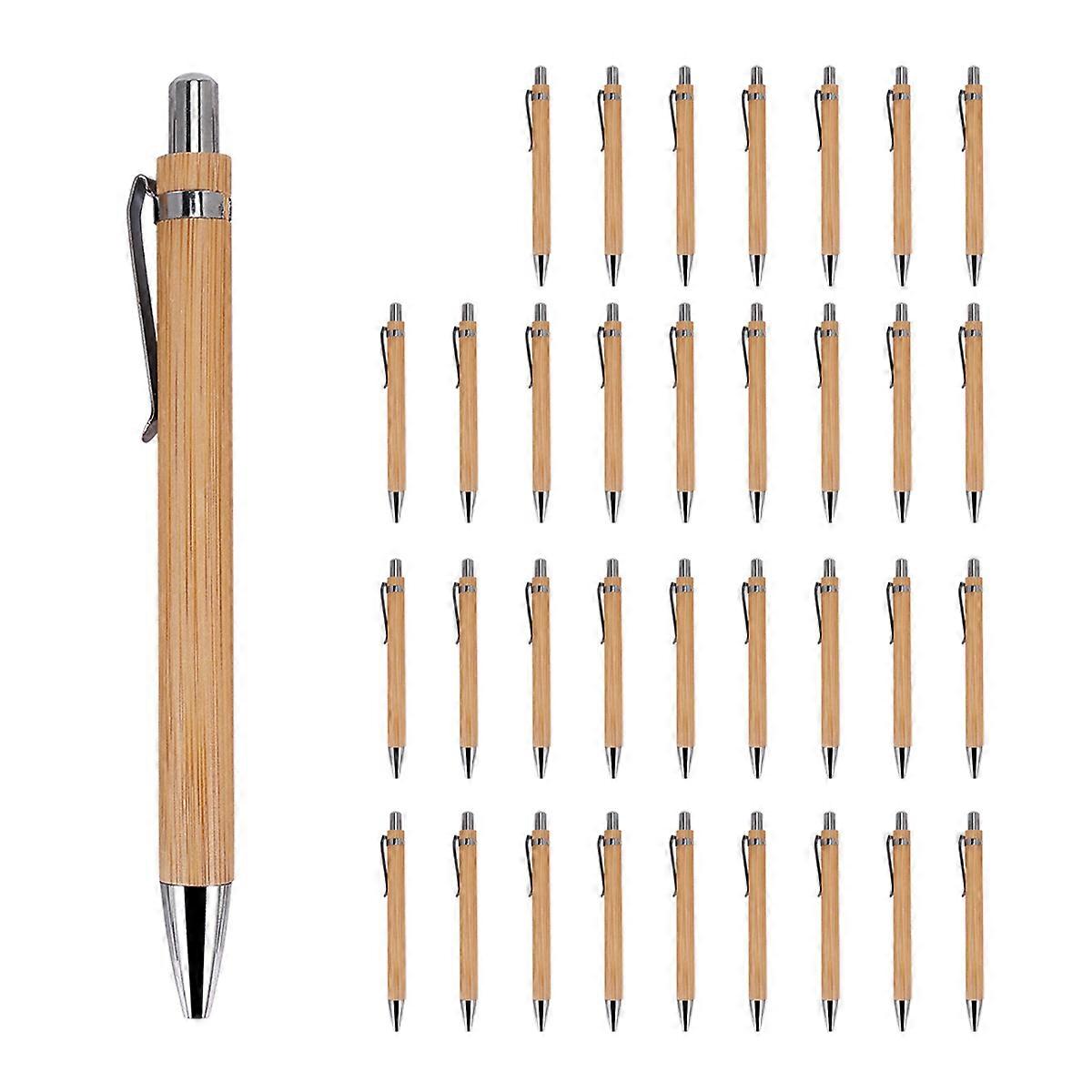 35 Pcs Bamboo Retractable Ballpoint Pen Writing Tool(Black Ink)