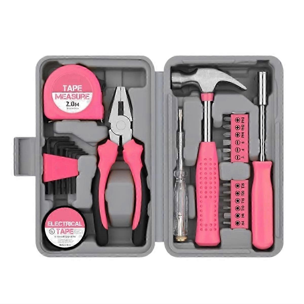 Pink Home Repair Tool Kit - Portable Hand Tool Set with Hammer, Vise, Wrenches & More - Ideal for D