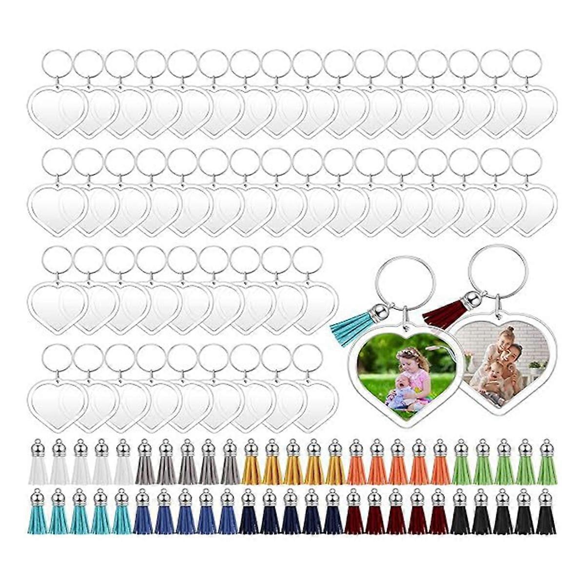 50PCS Heart Shaped Disc Acrylic Ornaments Set Keychain with Tassels