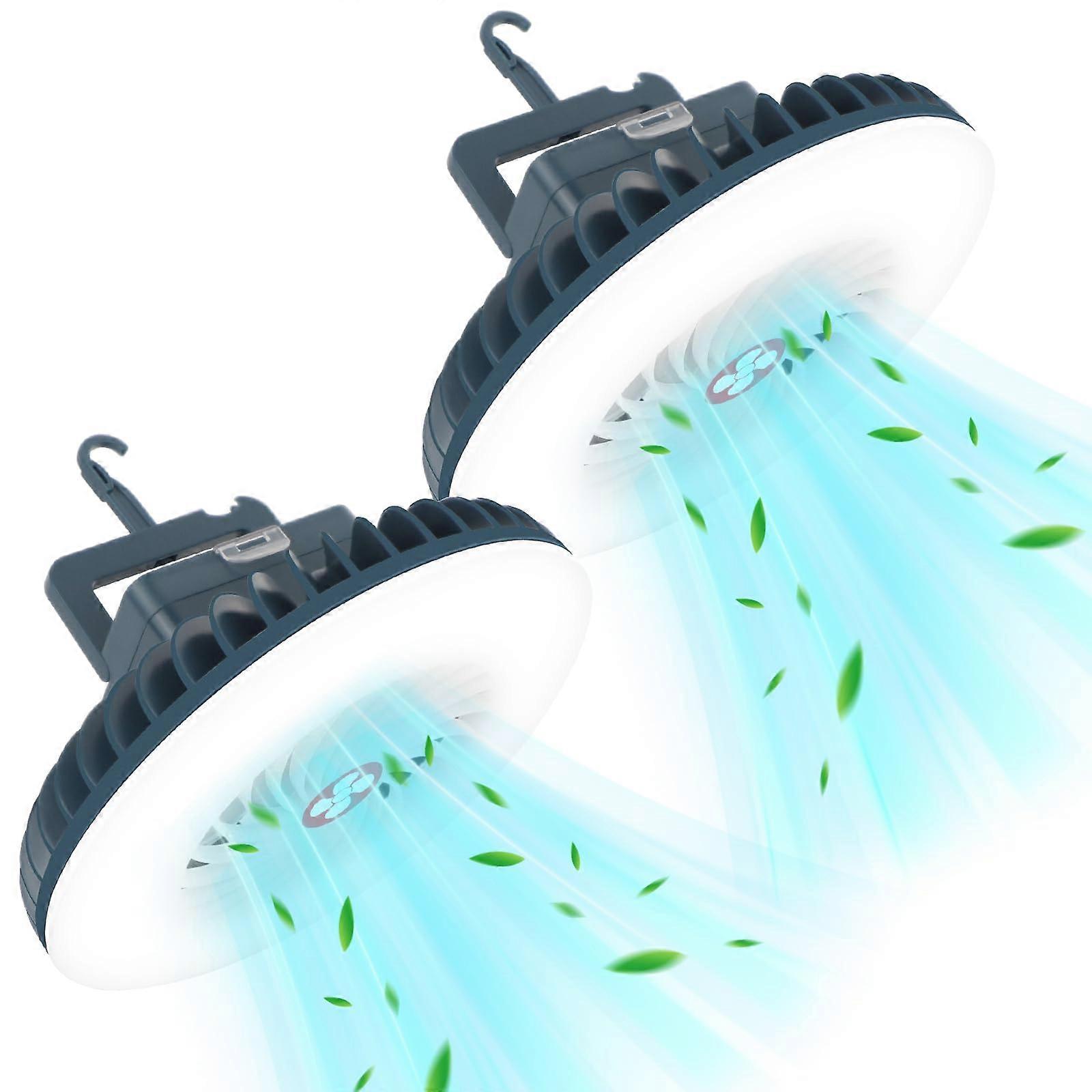 2 Packs Camping Fan with LED Lantern,USB Rechargeable for Phone Tent Fan