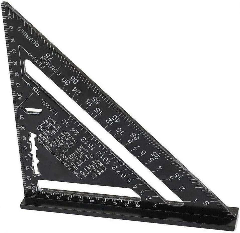 7 Inch Triangular Ruler Aluminum Alloy Metric Protractor Layout Measuring Tool for Engineer Carpenter Black