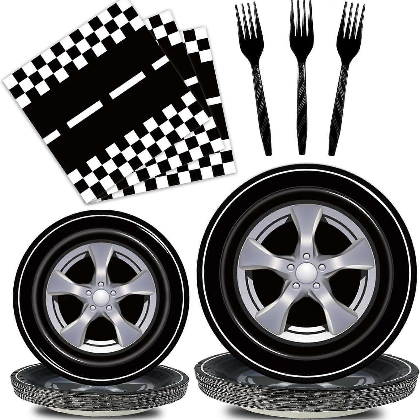 96 Pcs Race Car Party Plates and Napkins Set for Kids Birthday, Racing Sports Theme, Serves 24, Durable Paper Supplies