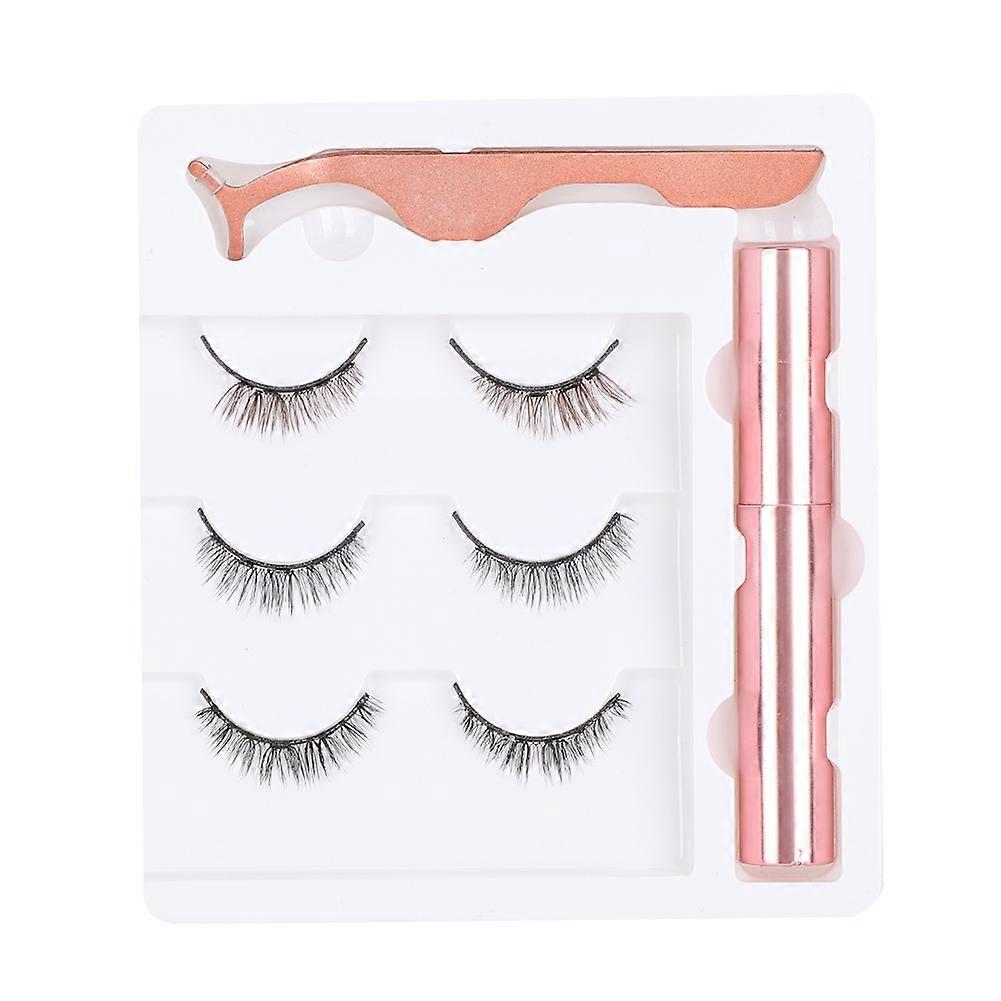 3 Pairs 5D Magnetic False Eyelashes Set Liquid Eyeliner and Tweezers Eyelash Makeup Kit M3