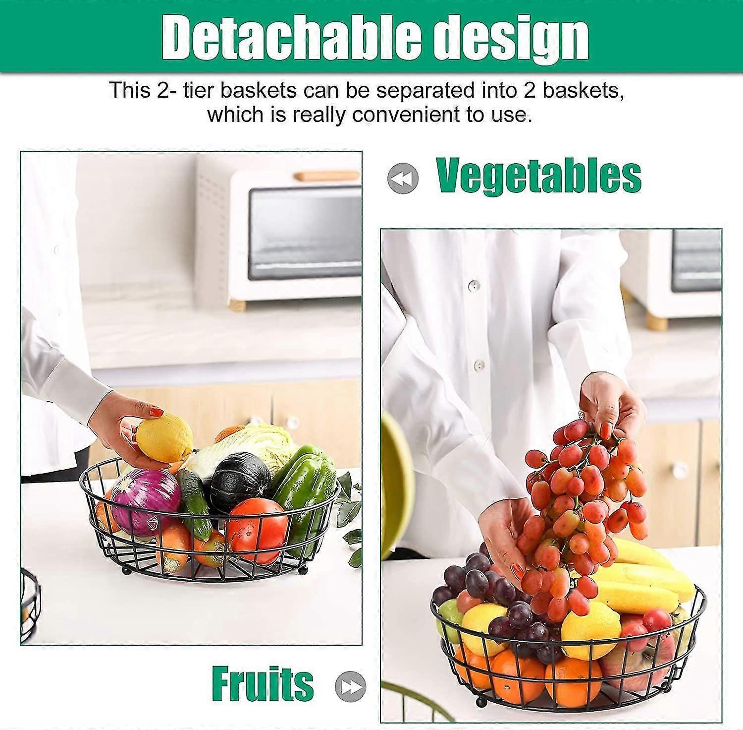 Cesto di frutta a 2 livelli In metallo Portafrutta Cestini per pane Portafrutta staccabile Produci cesto Grande supporto per frutta